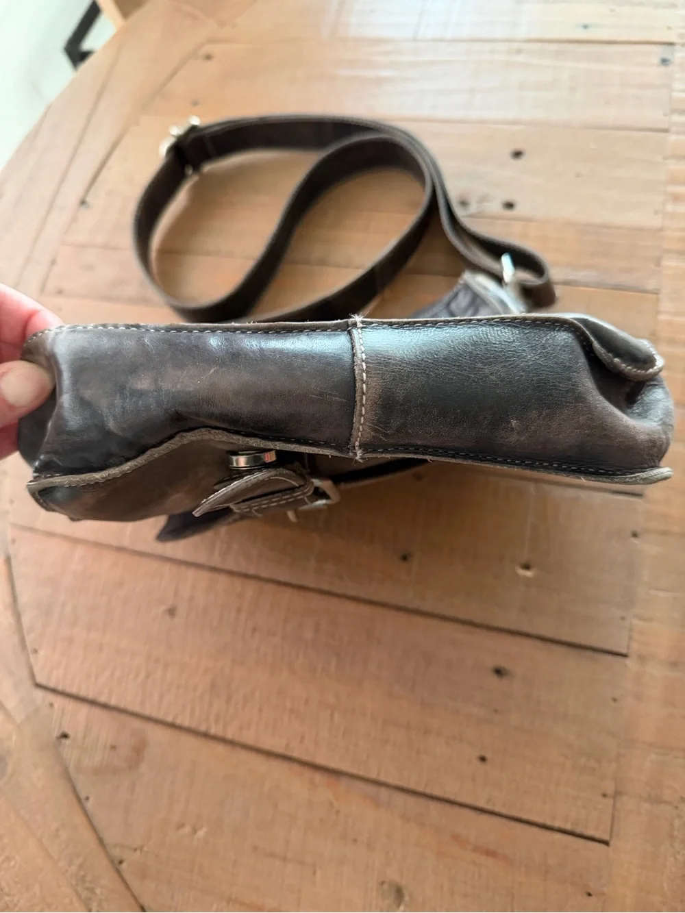 Leather Crossbody Messenger Bag - Distressed Black
